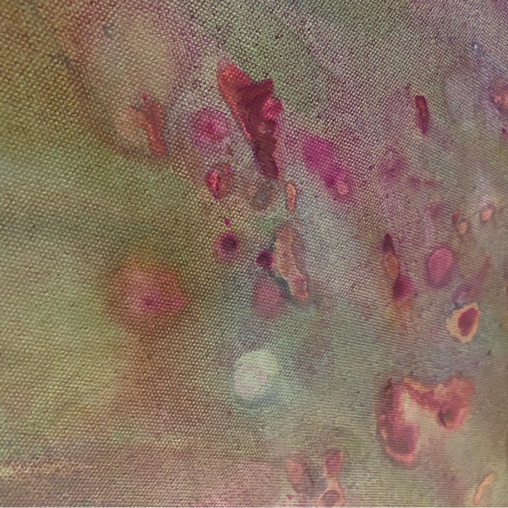 Pink and Green Abstract ink on canvas Painting - Picture 4 of 5